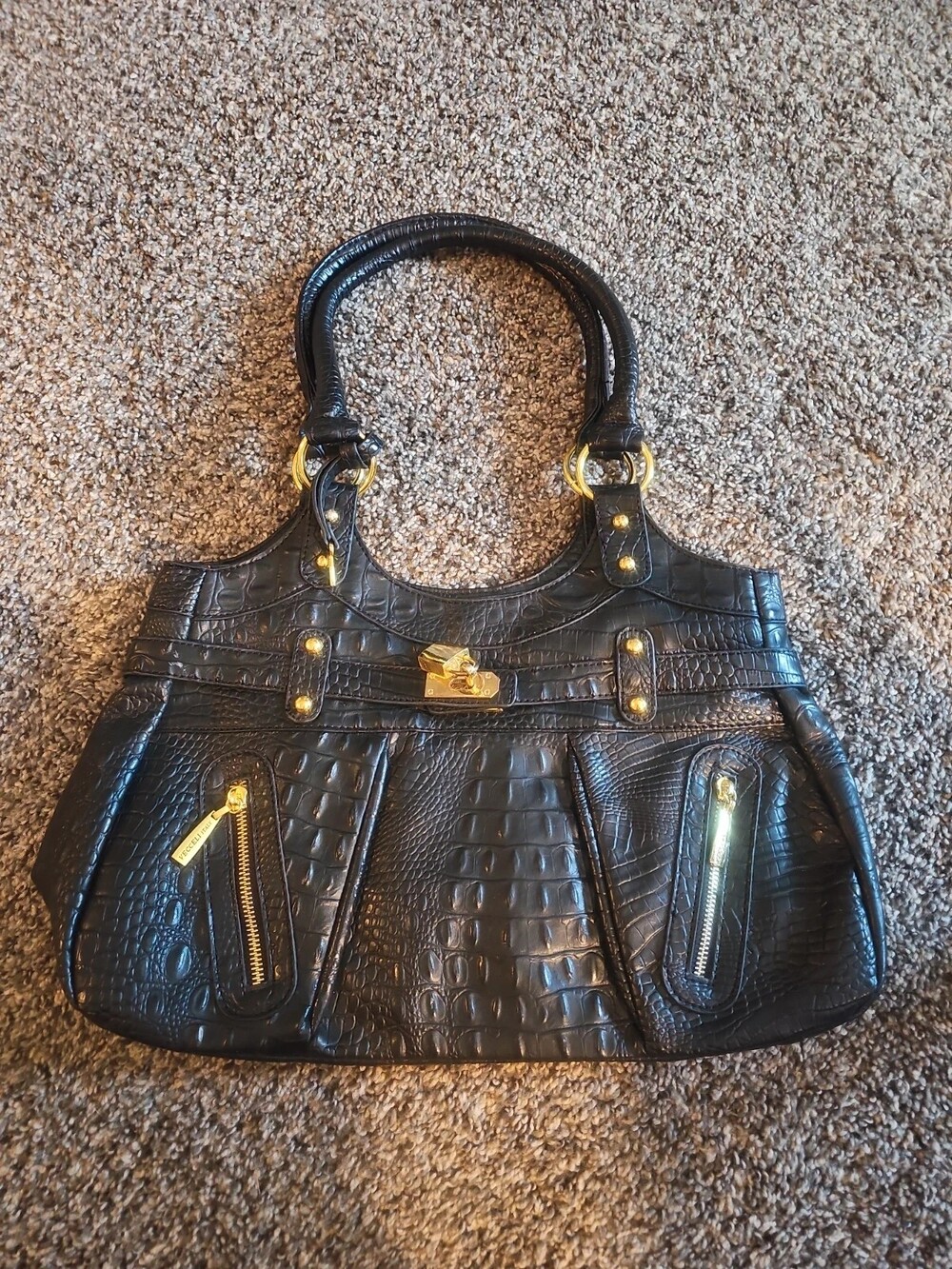 Vecceli Black Croc-Embossed Shoulder Bag Satchel โ Y2K